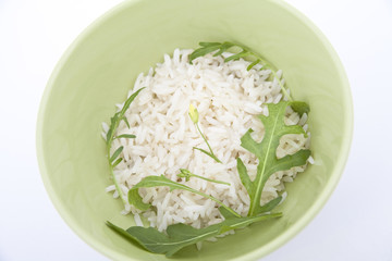 rice with green tarragon leaves