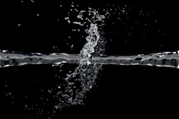 Two waterjet collide on a black background - 32805543