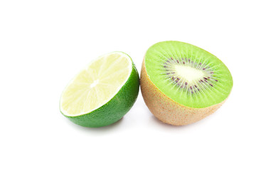 kiwi and lime isolated on white