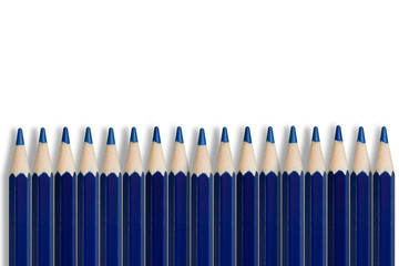 a line of blue pencils