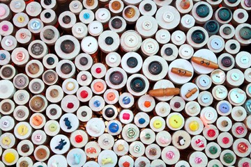 buttons in haberdashery retail shop colorful pattern - obrazy, fototapety, plakaty