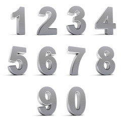 Set of chrome numbers over white background