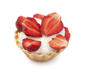 strawberries and cream in a basket