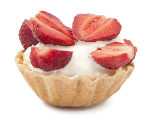 strawberries and cream in a basket
