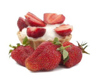 strawberries and cream in a basket