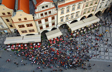 crowd of people in Prague plaza