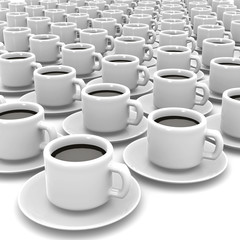 Fototapeta na wymiar 3d Lots of white cups full of coffee
