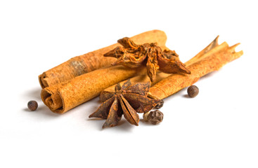 star anise with cinnamon sticks isolated on white