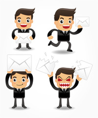 set of funny cartoon office worker with email icon