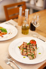 Grilled steak meat with vegetables