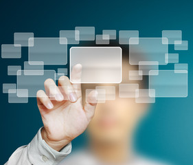 hand pushing on a touch screen interface