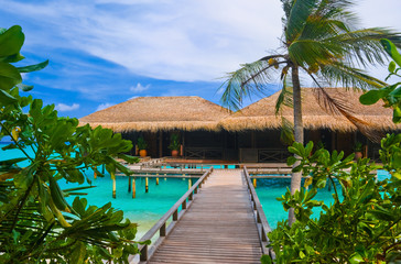 Water bungalows on a tropical island