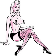 Burlesque performer wearing stockings and pasties