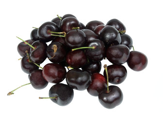 fresh black cherries on a white background