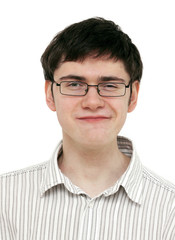 Young man with glasses smiling