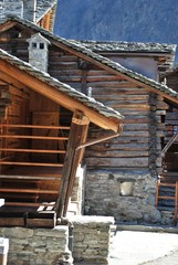 Waltzer wooden chalet, Alps mountains, Alagna, Piedmont, Italy