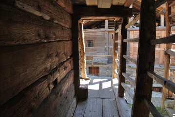 Waltzer wooden chalet, Alps mountains, Alagna, Piedmont, Italy