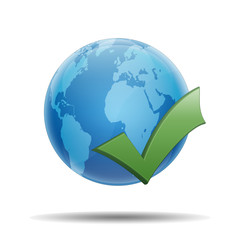 Esfera brillante planeta con simbolo validacion