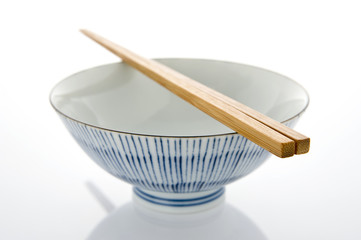 白背景に茶碗と箸のアップ