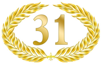 jubiläum 31 button lorbeer schleife geburtstag gold