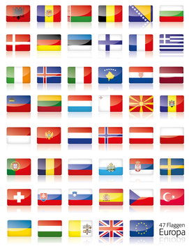 Europa Flaggen Fahnen Set Buttons Icons Sprachen schatten 2