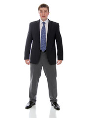 business man wearing dark suit, isolated over white background