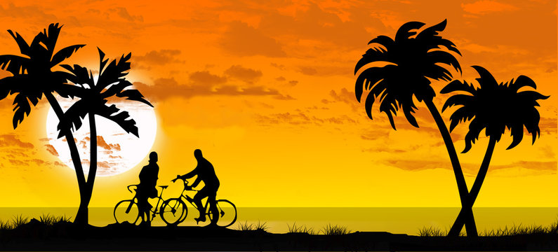 in bicicletta al tramonto