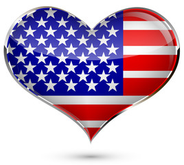 heart with the flag of USA isolated on a white background