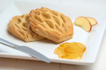 danish apple pastry, apple slice and gem on the plate