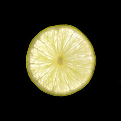 single slice of lime isolated on black