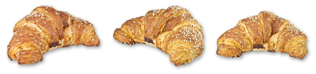 Drei Sesamcroissants - freigestellt