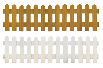 old white fence and brown fence isolated on white background