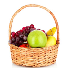 basket with fruits isolated on white