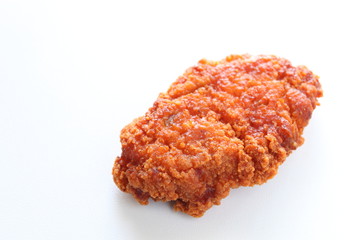 Fried chicken cutlet on white background