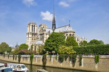 Notre Dame de Paris. View from the embankment of hay