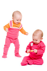 Two baby on a white background.