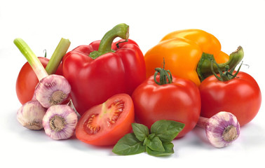 tomatoes and peppers with basil and garlic