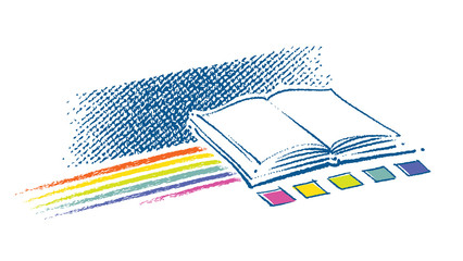 Open book icon (with a rainbow and color swatches, artistic pain
