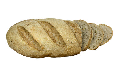 freshly baked and sliced bread on a white background