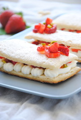 Mille-feuille with strawberries and pistachios