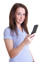 Fototapeta premium Studentin schreibt Sms