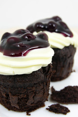 cake chocolate with cream cheese and fresh blueberries