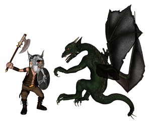 Toon Viking Dwarf and Dragon