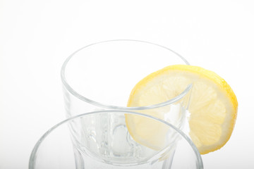 A glass of mineral water with a lemon