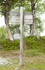 Wooden sign post pointing in several directions