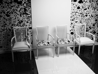 Interior design scene with four chairs in a row