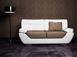 modern interior design with a sofa and a floor lamp