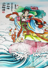 Fototapeta na wymiar Chinese art painting on wall of shrine