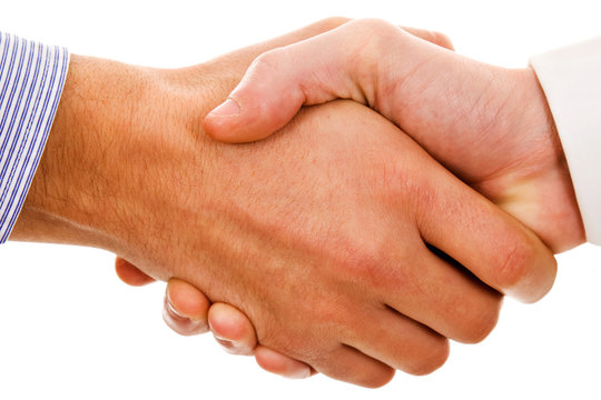 Closeup of people shaking hands, isolated