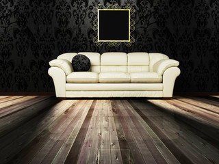 Interior design scene with a  sofa